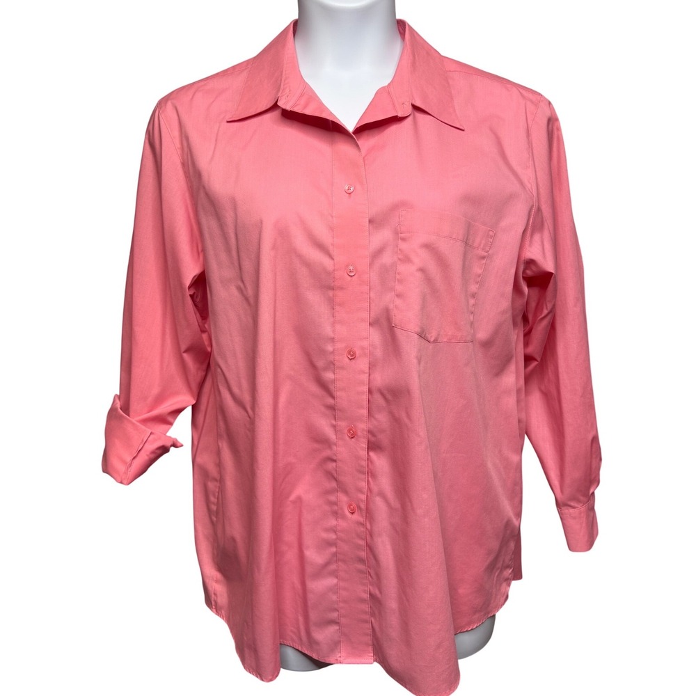 FOXCROFT Womens Pink Button Front Shirt Sz 18 Business Casual Preppy Timeless